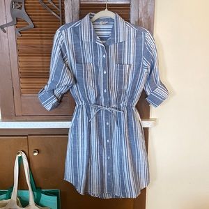 Blue and White Striped Button Up Dress